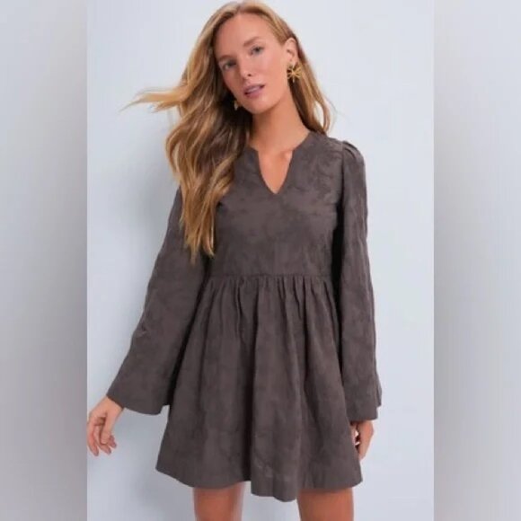 NEW TUCKERNUCK Hyacinth House Brown Textured Becca Bell-Sleeved Mini Dress Small - Picture 4 of 13
